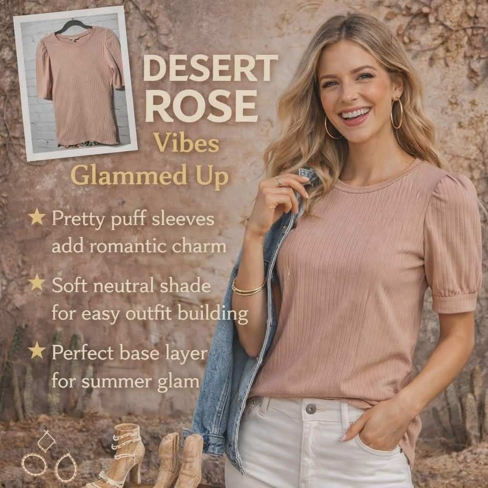 DESERT ROSE GLAM OPHELIA ROZE SIZE‎ S Pinkish Coral Ribbed Blouse TEE